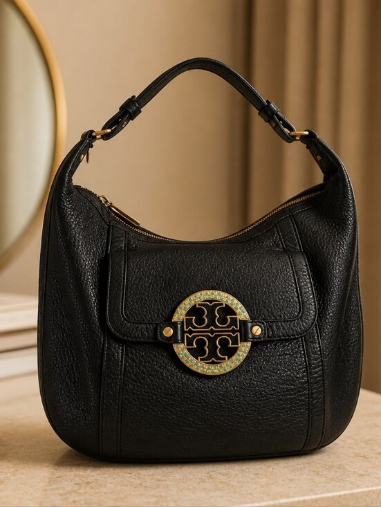 Tory Burch Handbags - Tory Burch Black Leather Shoulder Bag with Decorative Logo Medallion